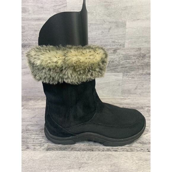 L.L. Bean Womens Short Black Suede Boots With Faux Fur Trim Size 6M - Picture 5 of 8